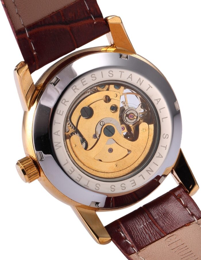 Men's Luxury Golden Skeleton Mechanical Automatic Leather Strap watch – Bild 5
