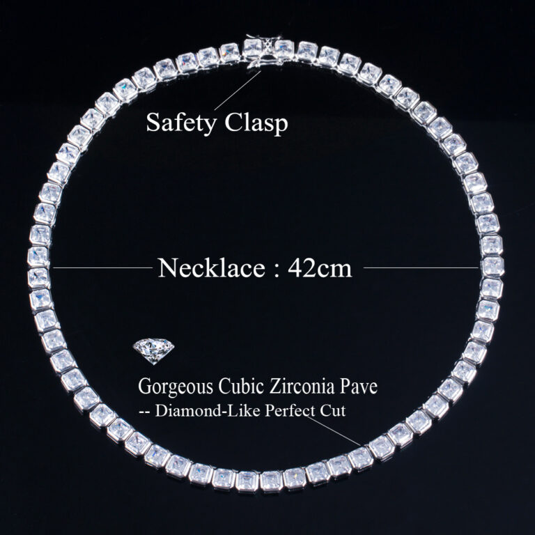 CWWZircons Bling Elegant Square Cubic Zirconia Tennis Chain Necklace for Women Party Engagement Wedding CZ Jewelry Gift CP083 – Bild 6