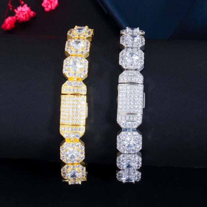 CWWZircons Bling Square Halo Cubic Zirconia Pave White Gold Color Bracelet Bangle for Women Wedding Party Hip Hop Jewelry CB270 – Bild 5