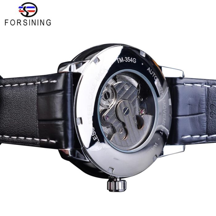 Forsining Automatikuhr Mechanische Uhr Blau Wasserdichtes Lederband Mondphase Luxus Skelett – Bild 5