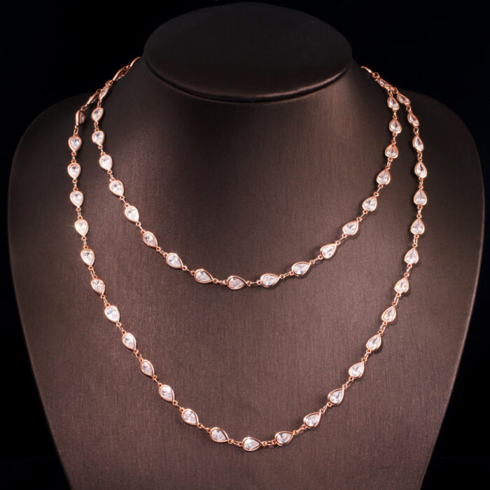 CWWZircons Gorgeous White Cubic Zircon Crystal Long Chain Necklace for Women Sweater Costume Bohemian Jewlery Accessories CP052 – Bild 6