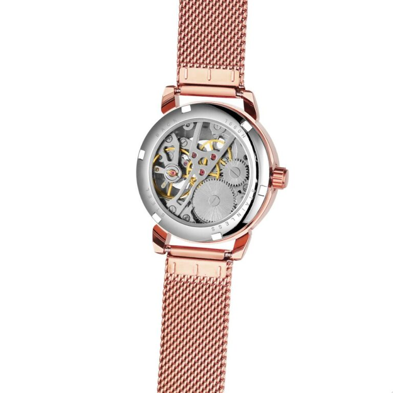 Hc37158c7b2a6404aaf7cd65f4b2a168b7.jpg Ladies Fashion Rose Gold Mesh Belt Skeleton Women Mechanical Watches – Bild 4