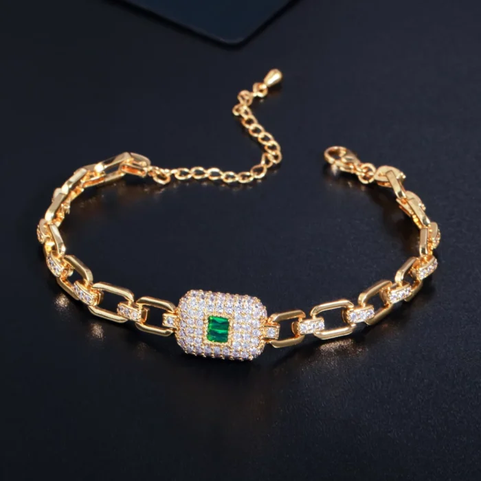 CWWZircons Delicate Yellow Gold Color Green Cubic Zirconia Bracelets for Women Trendy Cuban Link Chain Jewelry Accessories CB258 – Bild 1
