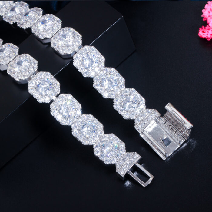 CWWZircons Bling Square Halo Cubic Zirconia Pave White Gold Color Bracelet Bangle for Women Wedding Party Hip Hop Jewelry CB270 – Bild 4