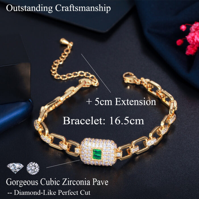 CWWZircons Delicate Yellow Gold Color Green Cubic Zirconia Bracelets for Women Trendy Cuban Link Chain Jewelry Accessories CB258 – Bild 4