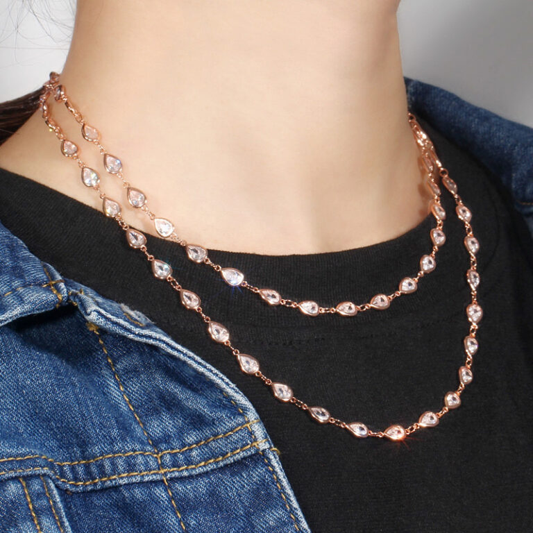 CWWZircons Gorgeous White Cubic Zircon Crystal Long Chain Necklace for Women Sweater Costume Bohemian Jewlery Accessories CP052 – Bild 5