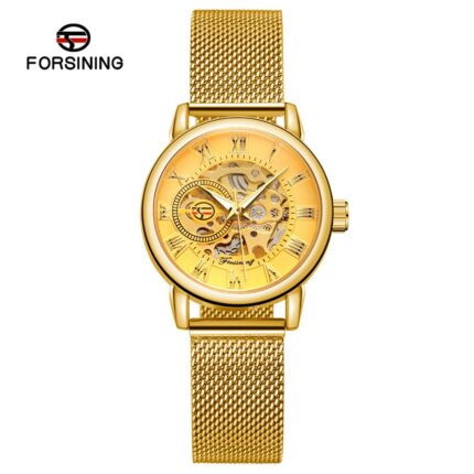 Ladies Stainless Steel Waterproof Elegant Mechanical Gold Wristwatch