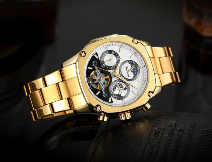 Forsining Automatikuhr Herren Mechanisch Silber Edelstahl Mondphase Automatik – Bild 4