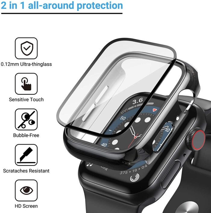 Glass+Cover for Apple Watch 45mm 41mm 44mm 40mm 42mm 38mm Case,Full Defense Coverage Screen Protector for iWatchSE 7 6 5 4 3 2 1 – Bild 2