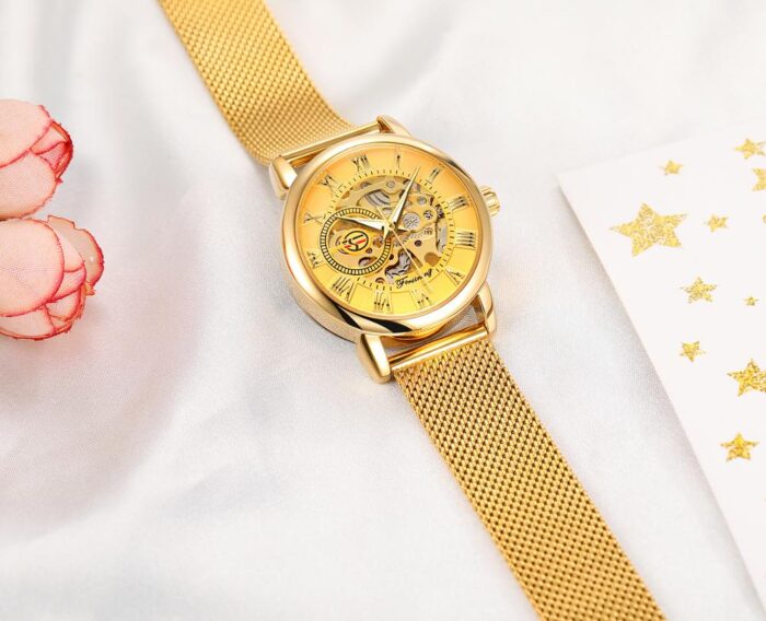 Ladies Stainless Steel Waterproof Elegant Mechanical Gold Wristwatch – Bild 2