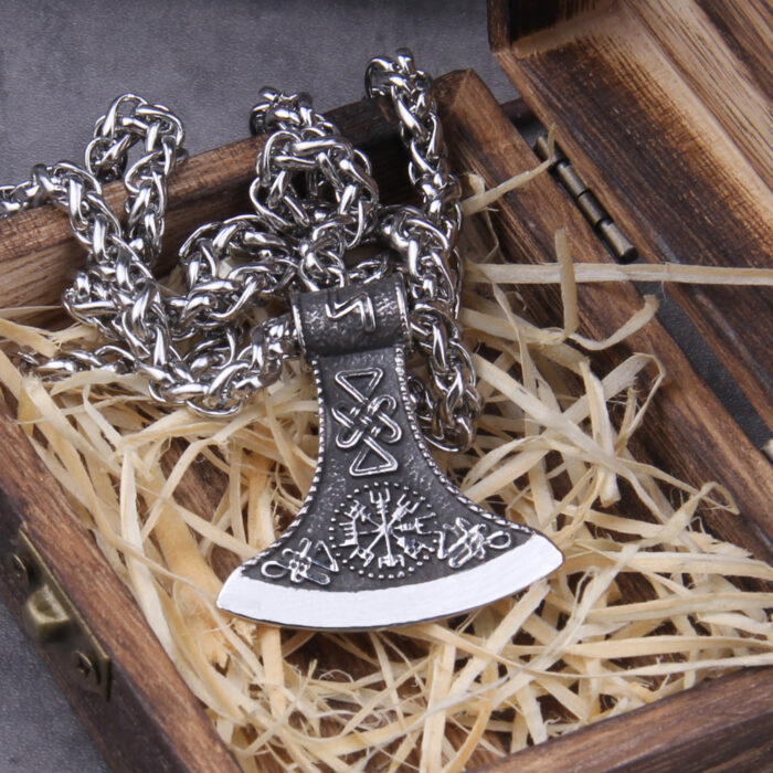 Punk Rock Vintage Stainless Steel Thor's Axe Head Pendant Necklace – Bild 4