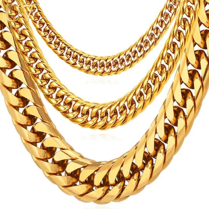 Hfb6c8bd790f84a78a73926abff2f0ee9Z-1.jpg U7 Men Thick Chain Necklace Gold Chain 6/9/13MM Miami Cuban Chain Necklace 14"-30" Stainless Steel Chunky Necklace N453 – Bild 1