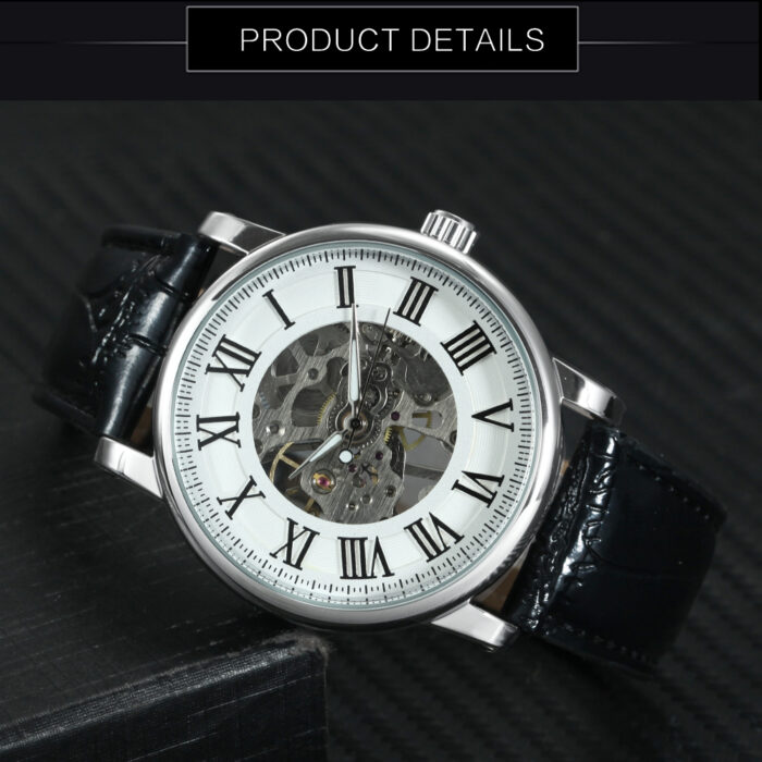 Automatikuhr Klassische Mechanische Uhr Klassische Armband Uhr Skelett Leder Band – Bild 3