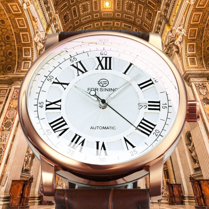 Herrenuhr Mechanische Automatische Uhr Männer Luxus Retro Klassische Schwarz Leder Band Kalender Uhren – Bild 2