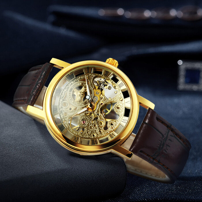 Mechanische Uhr Herrenuhr Uhren Skelett Armbanduhr Leder Band Klassisch Luxus – Bild 5