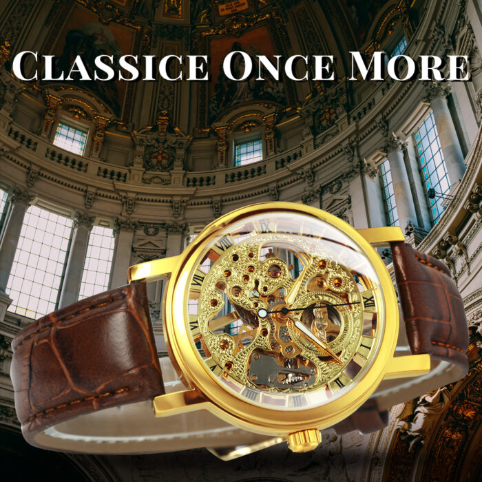 Mechanische Uhr Herrenuhr Uhren Skelett Armbanduhr Leder Band Klassisch Luxus – Bild 3