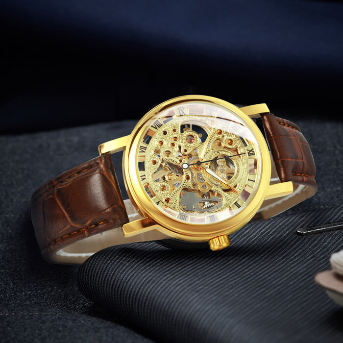 Mechanische Uhr Herrenuhr Uhren Skelett Armbanduhr Leder Band Klassisch Luxus – Bild 6