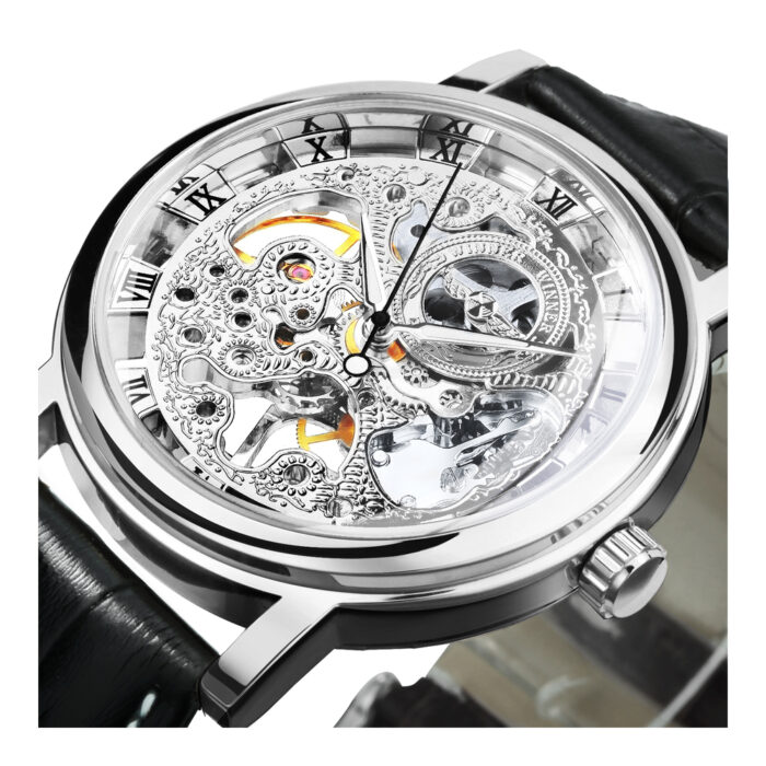 576449159-1.jpg Mechanische Uhr Herrenuhr Uhren Skelett Armbanduhr Leder Band Klassisch Luxus – Bild 1