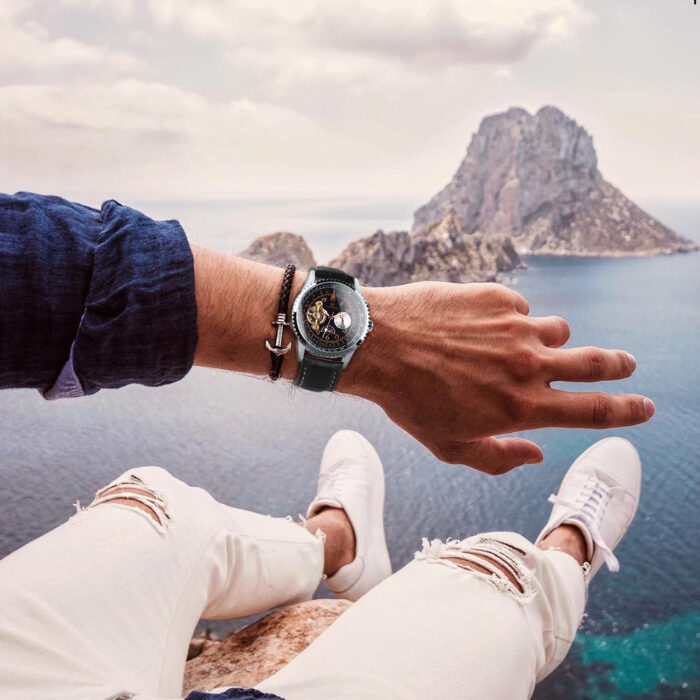 Forsining Automatische Mechanische Uhr für Männer Retro Mond Phase Sub-Dials Leder Armband Leucht Männliche Uhren – Bild 5