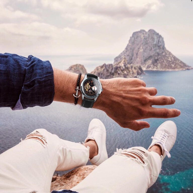 Forsining Automatische Mechanische Uhr für Männer Retro Mond Phase Sub-Dials Leder Armband Leucht Männliche Uhren – Bild 5