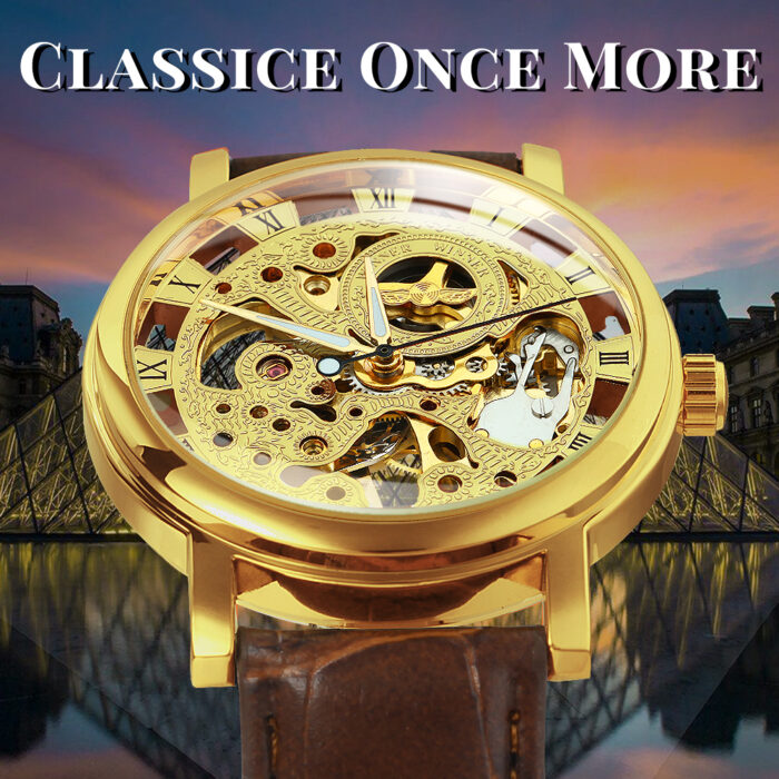 Mechanische Uhr Herrenuhr Uhren Skelett Armbanduhr Leder Band Klassisch Luxus – Bild 2