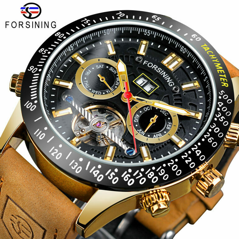 H34e2f20bee2549f4b2347887468d56af1.jpg Forsining Chronograph Automatik Herren Militäruhr Hohle mechanische Armbanduhr 3bar Echtes Leder Herren Uhren – Bild 1