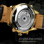 Forsining Chronograph Automatik Herren Militäruhr Hohle mechanische Armbanduhr 3bar Echtes Leder Herren Uhren – Bild 5