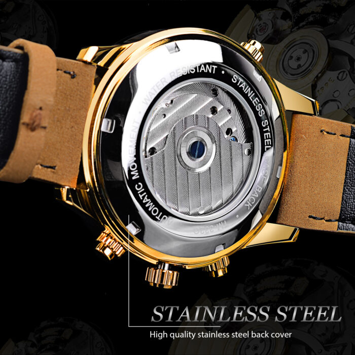 Forsining Chronograph Automatik Herren Militäruhr Hohle mechanische Armbanduhr 3bar Echtes Leder Herren Uhren – Bild 5