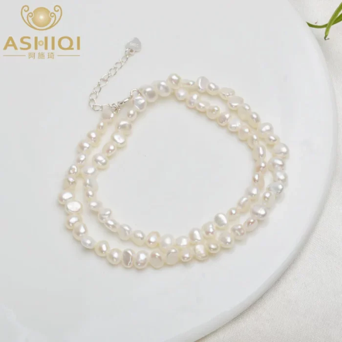 ASHIQI Natürliche Süßwasser Perle Choker Halskette Barocke perle Schmuck für Frauen hochzeit 925 Silber Verschluss trend – Bild 2