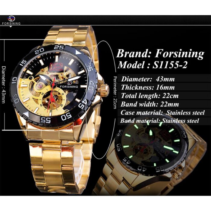 Forsining Goldene Mechanische Herrenuhr Armbanduhr Mode Skeleton Automatische Uhr – Bild 3