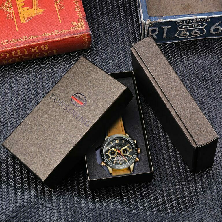 Forsining Chronograph Automatik Herren Militäruhr Hohle mechanische Armbanduhr 3bar Echtes Leder Herren Uhren – Bild 6