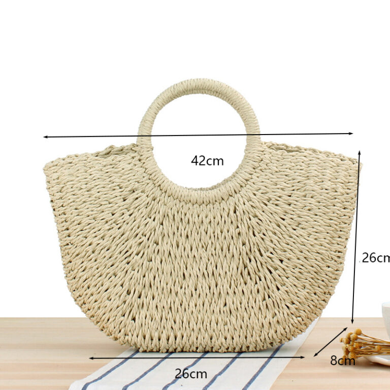 Sommer handgefertigte Taschen für Frauen Strandwebige Damen Strohbeutel verpackt Strandtasche Mondform geformtes Obergriff Handtaschen – Bild 6