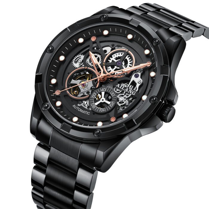 Automatische Männeruhr Herrenuhr Edelstahl mechanische Uhr schwarze Edelstahluhr – Bild 5