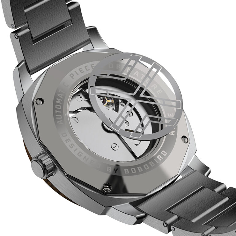 Herren Holzuhr mit Edelstahl Automatische Mechanische Skelett Armbanduhr 45 mm – Bild 4