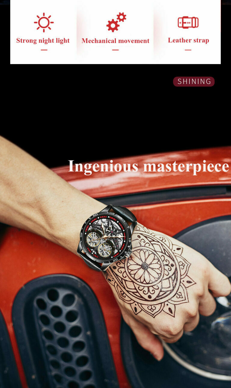 Original Herren Uhr Double Watch Automatic Hollow-out Machine Watch Men Luminous Water of Water of Washerd. – Bild 2