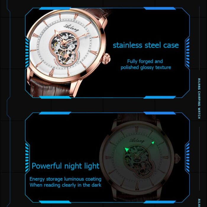 Herrenuhr Automatische Armbanduhr Lederband Sport Uhr Dünne Skelett – Bild 4