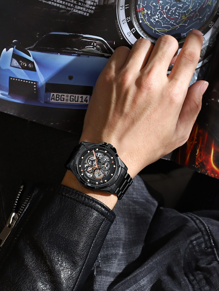 Automatische Männeruhr Herrenuhr Edelstahl mechanische Uhr schwarze Edelstahluhr – Bild 2