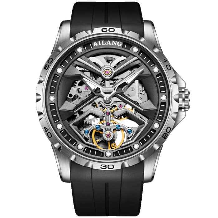 Silikonband Automatische Herren Uhren wasserdichte Skelett mechanische Uhr – Bild 6