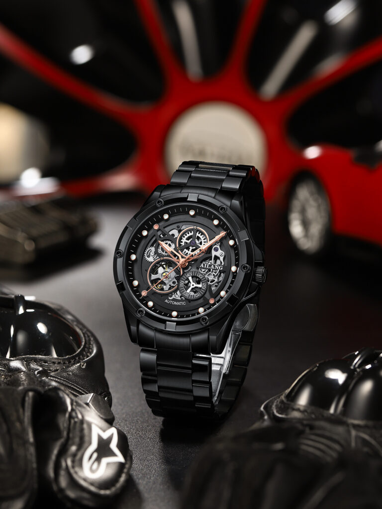 Automatische Männeruhr Herrenuhr Edelstahl mechanische Uhr schwarze Edelstahluhr – Bild 3