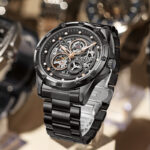 Automatische Männeruhr Herrenuhr Edelstahl mechanische Uhr schwarze Edelstahluhr