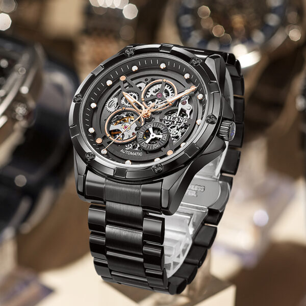 Automatische Männeruhr Herrenuhr Edelstahl mechanische Uhr schwarze Edelstahluhr