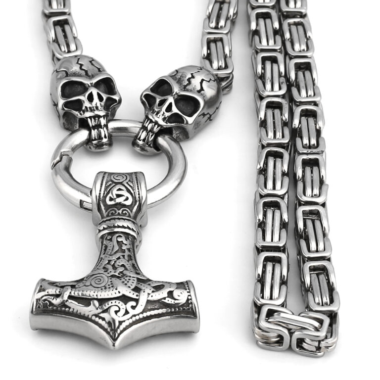 Schädel Halskette Schädel Mode Thors Hammer Edelstahl Anhänger Halskette Accessoires Schmuck Schmuck – Bild 6