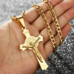 Jesus Cross Crucifix Anhänger Halskette Edelstahl katholisches Roman Kreuz – Bild 5