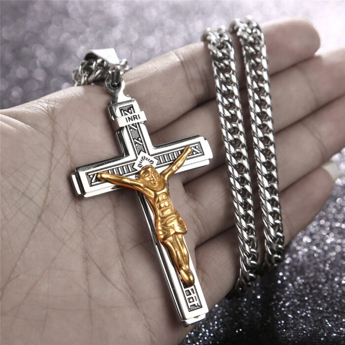 Edelstahl Anhänger Kreuz Christus Jesus Christus Kruzifix Halskette Schmuck Schmuck – Bild 1