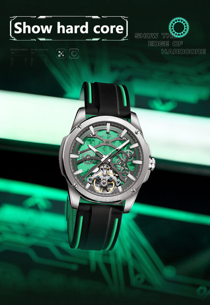 Herrenuhr Skelettuhr Männeruhr Automatische mechanische Uhr Silikonband – Bild 3