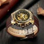 Automatische Herrenuhr Mechanische Skelett Uhr Armbanduhr Leder Band Armee Stil – Bild 4