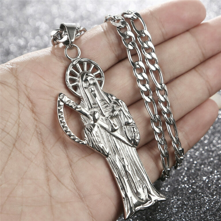 Skelettketten Halskette Anhänger Schmuck Edelstahl Santa Muerte Charme – Bild 3
