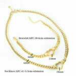 Gold-plattierte wasserdichte Edelstahlschmuck Set Luxus Liebe Herzform Kette Halskette Armband Set für Frauen – Bild 2
