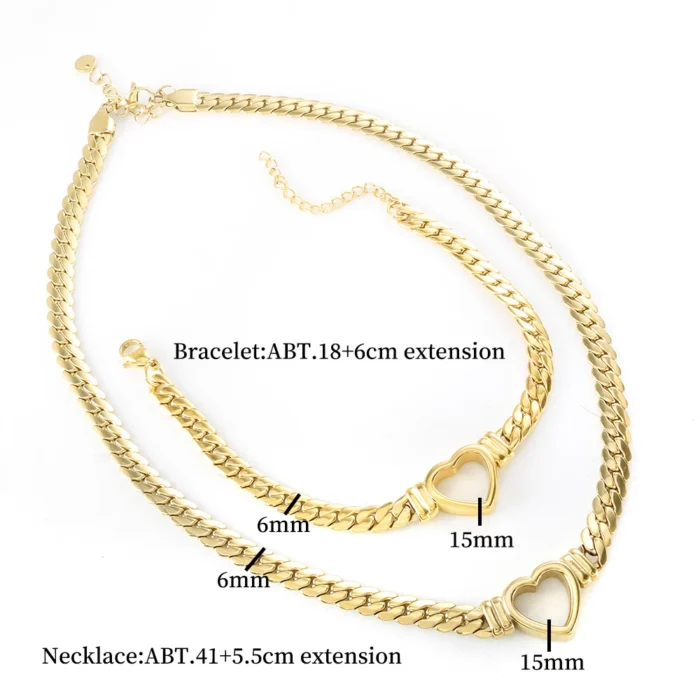 Gold-plattierte wasserdichte Edelstahlschmuck Set Luxus Liebe Herzform Kette Halskette Armband Set für Frauen – Bild 2