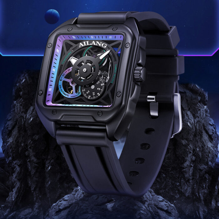 Herren Skelett automatisch mechanische Herren Uhrenmodische modische wasserdichte Uhr Square große Zifferblattuhr – Bild 2